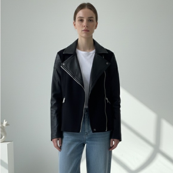 Marc Jacobs black leather and wool biker moto jacket - Large - Picture 1 of 8